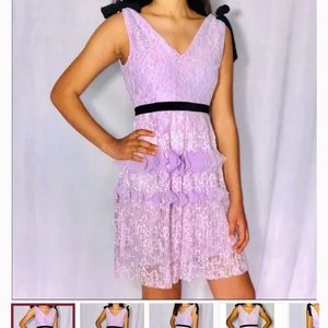 Foxiedox Anthropologie Calista Lilac Pleated Lace Lavender Sz Small Black Ties